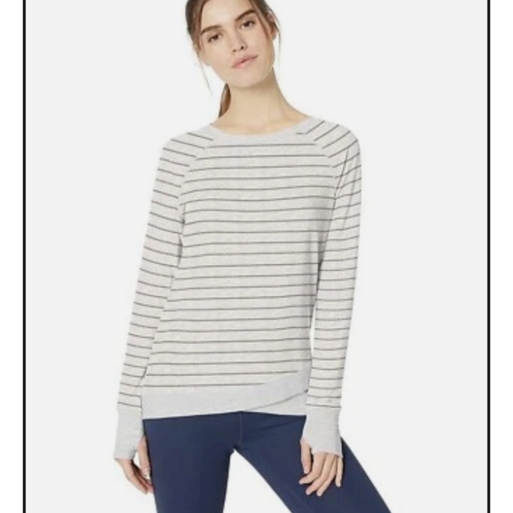 Danskin Women's Small Gray Striped Crisscross Hem Pullover Top Essentials